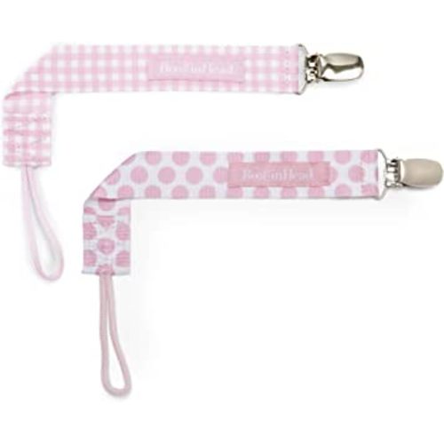 BooginHead Pacifier Clip Baby Pacifier Holder PaciGrip 2-Pack, Pink Dots and Gingham