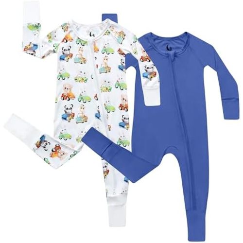 2-Pack Bamboo Viscose Baby Pajamas 0-24 Months - Bamboo Viscose Sleepers with Mitten and Feet Cuffs - Baby Sleeper