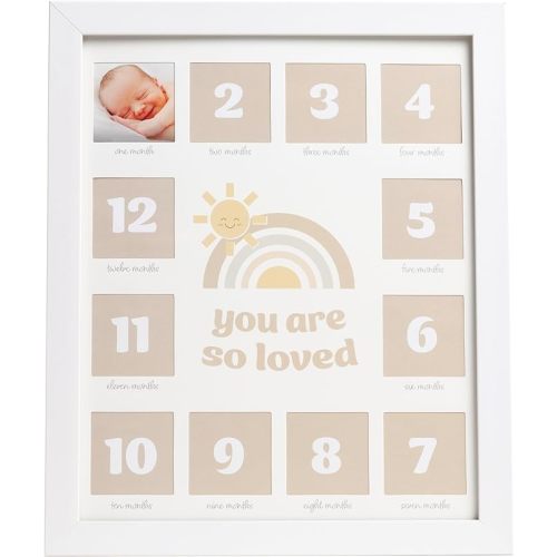 Kate & Milo My First Year Photo Frame, Baby Milestone Picture Frame, Newborn Keepsake Nursery Décor, Baby Girl and Baby Boy Gift, You Are So Loved, White