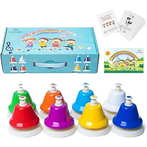 Desk Bells, Rainbow Diatonic Hand Bells for Kids with 17 Songbook & Musical Flash Cards, Toddler Preschool Musical Learning Toys, Boys & Girls Birthday Gift for 3-Year-Old and Over
