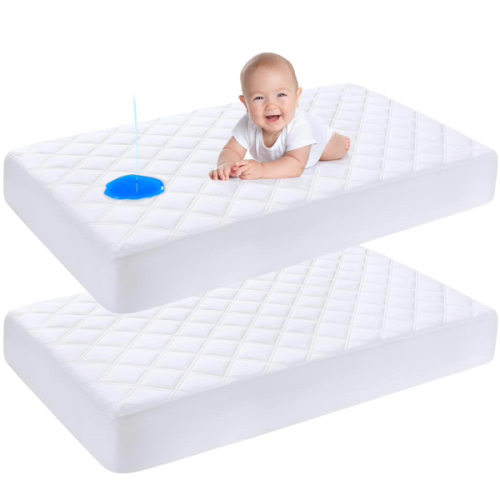 Yoofoss Waterproof Crib Mattress Protector 2 Pack, Quilted Crib Mattress Pad Cover Ultra Soft and Breathable, Machine Washable Toddler Mattress Protector for Standard Baby Crib Size 52''x28''