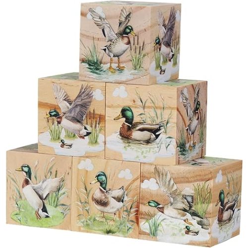 6 Pcs Nursery Decor Blocks, Wooden Nursery Decor for Girls and Boys, Wooden Shelf Decor Bedroom Playroom Decor for Kids Birthday Baby Shower Table Decorations Gifts (Wild Duck)