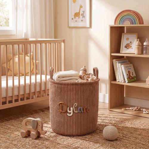 Personalized Name Laundry & Toy Basket | Corduroy Nursery Storage, Personalized Baby Shower Gift, Custom Name Toy Bin, Kids Laundry Hamper