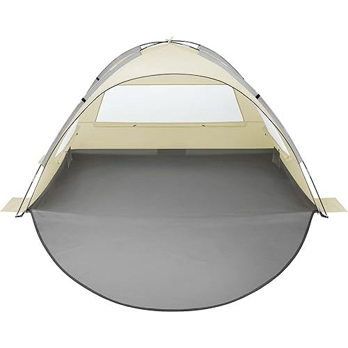 Oileus Beach Tent 2-3 Person Portable Sun Shade Shelter UV Protection, Extended Floor Ventilating Mesh Roll Up Windows Carrying Bag Stakes 6 Sand Pockets Fishing Hiking Camping, Khaki