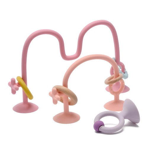 Little Rawr Silicone High Chair Suction Toy Set Pink