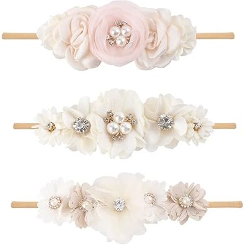 Girl Headbands Baby Nylon Flower Elastic Hairbands 3pcs Hair Accessories Gift for Newborn Infant Toddlers