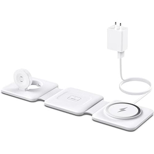 Charging Station for Apple Multiple Devices - 3 in 1 Foldable Magnetic Wireless Charger Dock - Travel Charging Pad for iPhone 16 15 14 13 12 Pro Max Plus Watch & Airpods