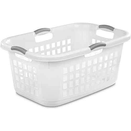 Sterilite 6 Pack Plastic Laundry Basket Clothes Hamper, 2 Bushel, Ultra, White