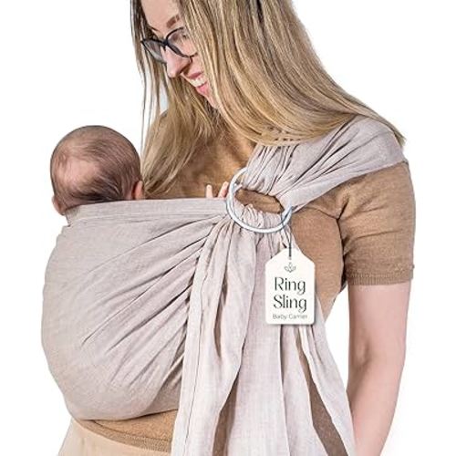 Ring Sling Baby Carrier - USA Lab Tested, 100% Natural Cotton Muslin, Breathable & Ergonomic Ring Sling Sand