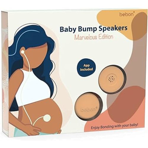Baby Bump Headphones Marvelous Edition, Plays and Shares Music, Sound and Voices to The Womb, Prenatal Speaker, Including bebon Tunes APP (Peach)