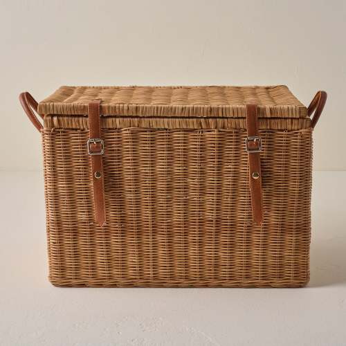 Reid Woven Storage Trunk with Leather Handles – Magnolia