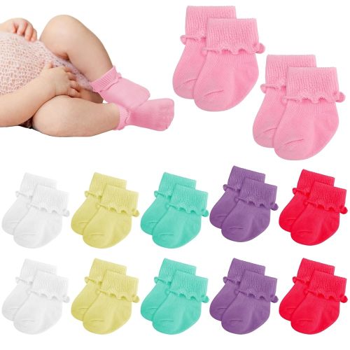 Toulite 12 Pairs Preemie Socks Girls and Boys Premature Ruffle Turn Cuff Cotton Socks Hospital Nicu