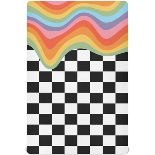 Rainbow Black White Plaid Print Crib Sheet Checkered Mattress Cover for Boys Girls 52" x 28" Baby Bed Sheet for Nursery Decor