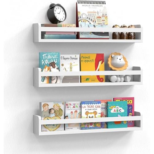 Lizgaho Floating Wall Nursery Book Shelves, 23.6 Inch, White, Set of 3