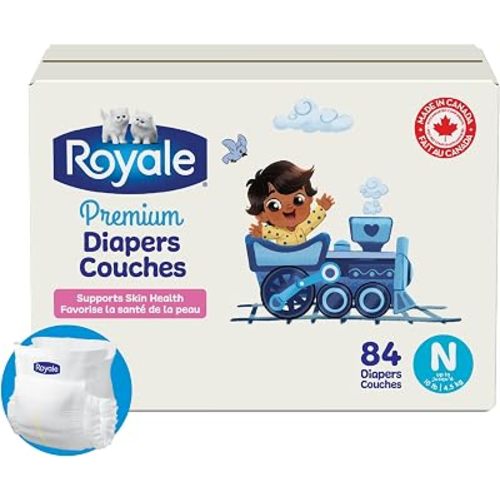 Royale Premium Diapers, Size NB (Up to 10 lb), 84 Count, Disposable Baby Diapers