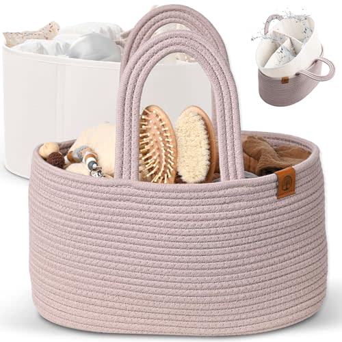 J&JOO 2-in-1 Baby Diaper Caddy Organizer, Water-Resistant Lining Protection, Easy Care, Basket for Changing Table or Dresser, Multi-Use, Newborn Baby Essentials