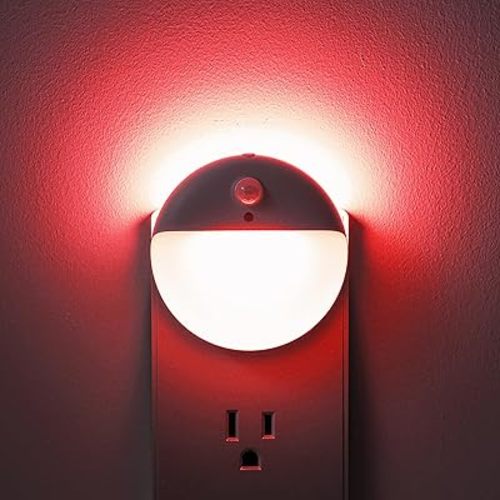 2 Pack Plug in Red Sleep Night Light with Motion Sensor and Dusk to Dawn Sensor, 3 Modes, Soft Glow, Stepless Dimming, LED Lights for Bedroom, Sleep, Baby Nursery, Kids, Toddler, Home Decor