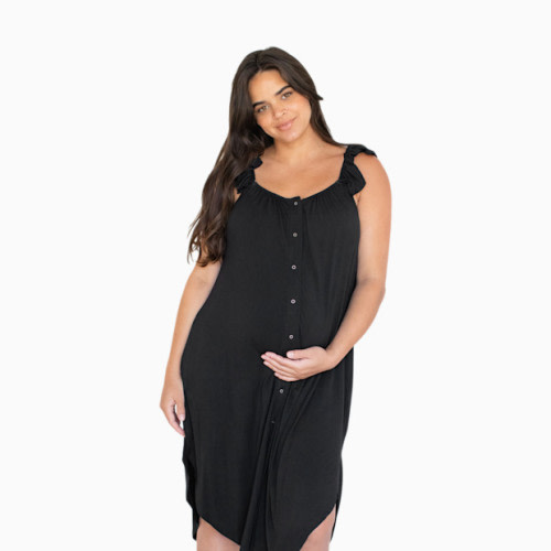 Ruffle Strap Labor & Delivery Gown - Black
