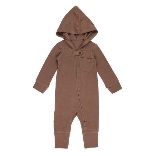 Organic Thermal 2-Way Zipper Romper in Cocoa