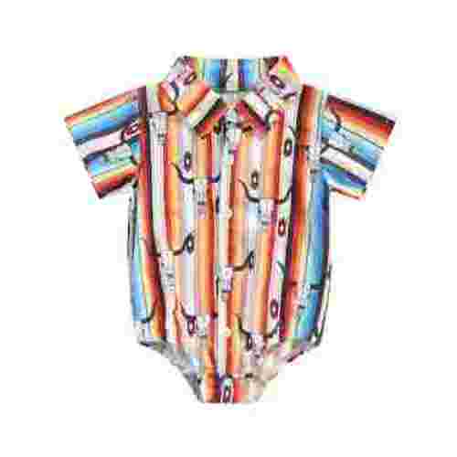 Western Baby Boy Clothes Cow Print Shirt Romper Short Sleeve Lapel Button Bodysuit Cowboy One Piece Gentleman Outfit