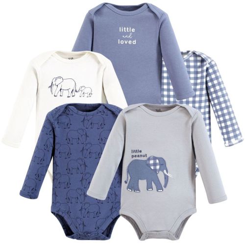 Touched By Nature Boys Organic Cotton Long-sleeve Bodysuits, Blue Peanut, 0-3 Months