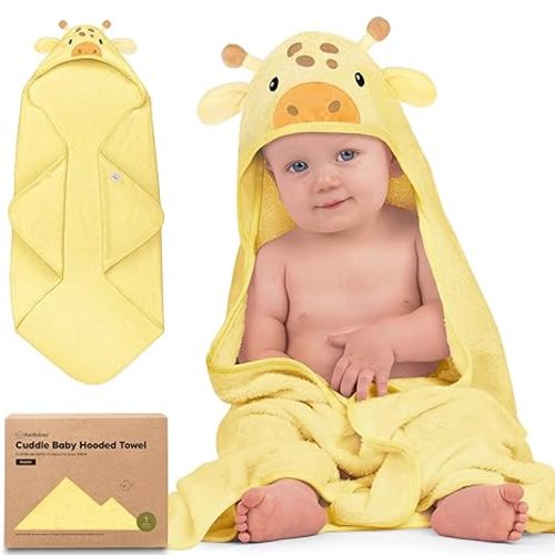 KeaBabies Hooded Baby Towel for Newborn - Viscose Derived from Bamboo Large Baby Bath Towels with Hood for Boys, Girls, Toddler, Extra Absorbent & Soft Newborn Bath Essentials (Giraffe)