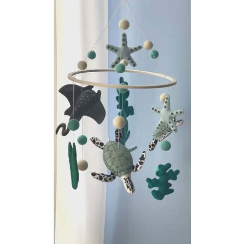 Ocean Baby Mobile for Nursery | Handmade Felt Sea Turtle, Starfish & Coral Crib Mobile - Cozybabywear