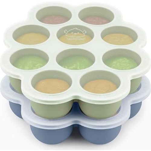 2pk Silicone Food Freezer Trays with Lid, 2oz x 10 Pods, Slate/Sage