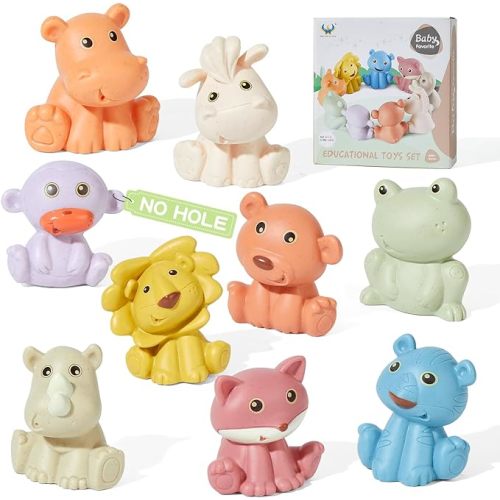 No Hole Bath Toys - 9PC Animal Bath Toys for Babies 6-12 Months, Baby Pool Bathtub Float Toys Presents for Preschool Toddlers Boys Girls