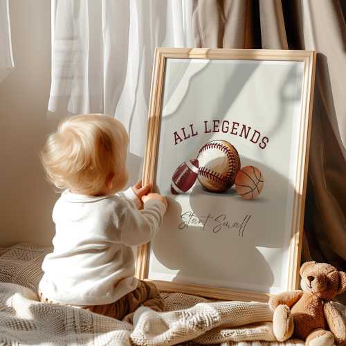 All Legends Start Small Sports Nursery Art ∙ Football, Baseball, Basketball, Vintage Sport Nursery Decor Mix Sport Wall Art