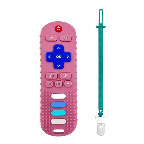 Baby Teething Toys, Food Grade Silicone Teethers for Babies 3 6 12 18 Months, Fake TV Remote Shape with Silicone Pacifier Clip Infant Chew Toys for Boys and Girls, Freezer BPA Free
