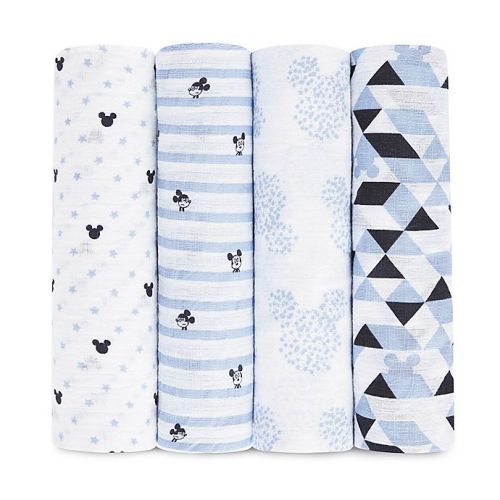 aden + anais™ essentials 4-Pack Mickey Muslin Swaddle Blankets in Blue/White