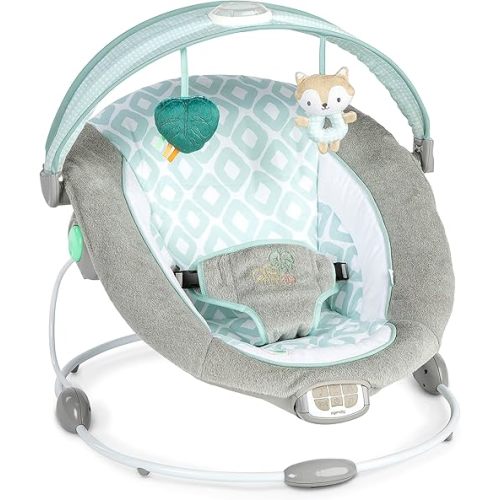 Ingenuity InLighten Baby Bouncer Seat with Light Up-Toy Bar and Bunny Tummy Time Pillow Mat - Kitt, Newborn and up