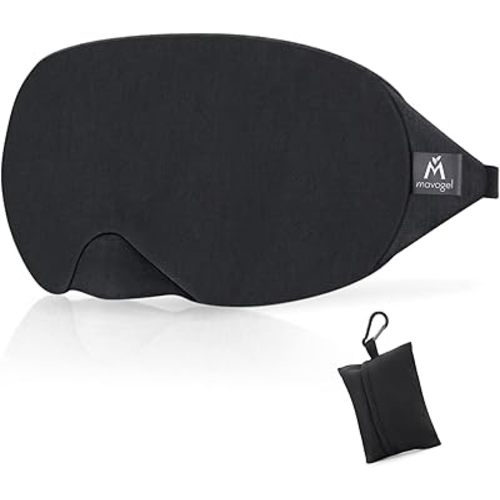 Mavogel Cotton Sleep Mask - Updated Design Light Blocking Sleep Eye Mask, Soft and Comfortable Night Sleeping Mask for Men Women, Eye Blinder for Travel/Sleeping, Includes Travel Pouch, Black