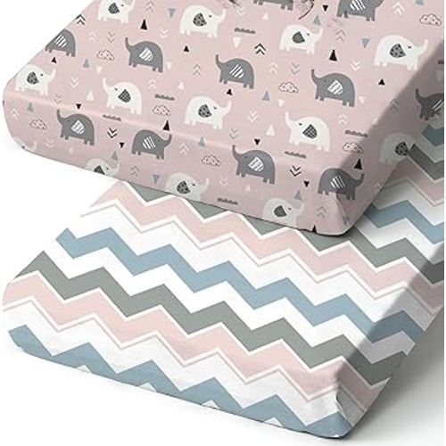 Pack n Play Sheets, BROLEX 2 Pack Mini Crib Sheets, Elephants&Waves