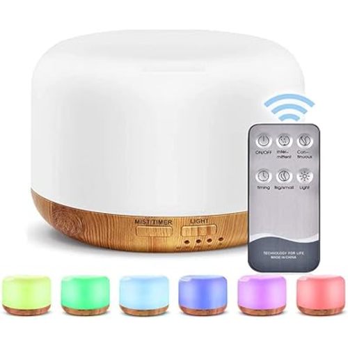 Oil Diffuser Humidifier 300ML,Electric Ultrasonic Air Aroma Diffusers Vaporizer,Scent Mist Defuser with Remote,Auto-Off,7led Color Changing Light for Large Bed Room,Home,Office