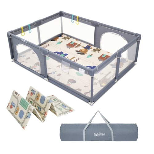 Baby Playpen with Mat, Large Baby Play Yard for Toddler, BPA-Free, Non-Toxic, Safe No Gaps Playards for Babies, Indoor & Outdoor Extra Large Kids Activity Center 79"x59"x26.5" with 0.4" Playmat