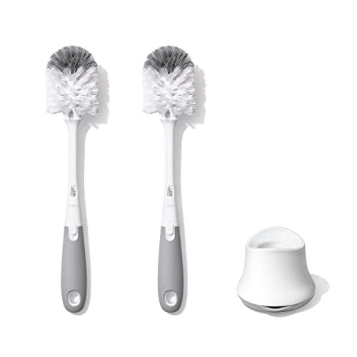 OXO Tot Bottle Brush with Nipple Cleaner and Stand – Gray, 2-Pack - Gray 2-pack - 2 Count (Pack of 1)