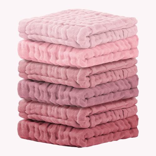 Cuddle Campus Baby Washcloths 6 Packs, Muslin Washcloths Baby,Cotton Burp Cloths, Extra Absorbent and Soft Wash Clothes for Newborns, 12x12 Inches
