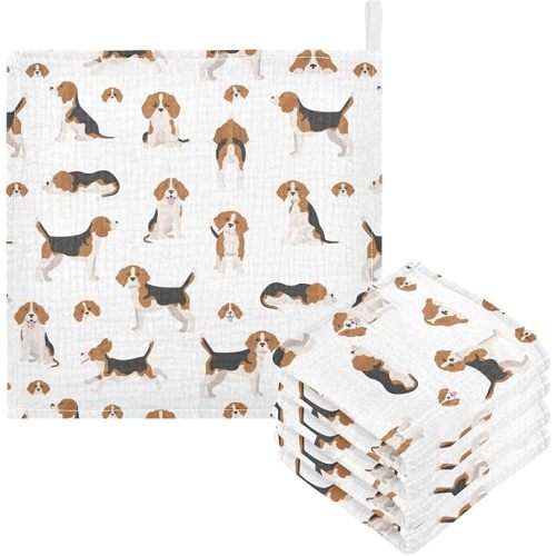 vvfelixl Baby Cotton Washcloths Beagle Dog Infants Bath Towel for Unisex Puppy Face Towels for Newborn, Natural Baby Wipes Delicate Skin, 11.8 X 11.8 inch, 5 Pack