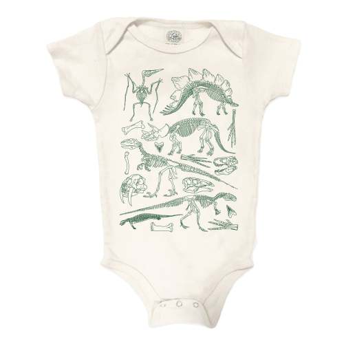 "dinosaur bones" organic cotton bodysuit in pine