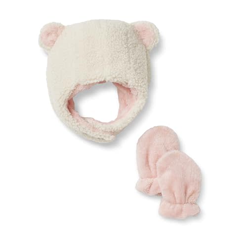 Amazon Essentials x Sofia Grainge Unisex Babies' Plush Faux Fur Hat and Mittens Set