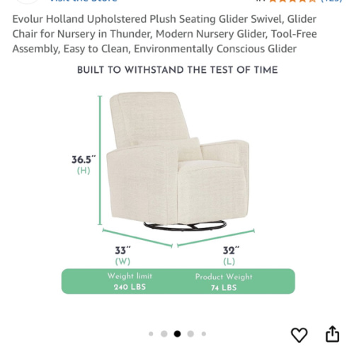 Evolur Holland Upholstered Plush Seating Glider Swivel, Glider Chair for Nursery in Thunder, Modern Nursery Glider, Tool-Free Assembly, Easy to Clean, Environmentally Conscious Glider