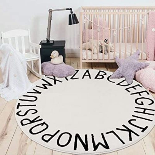 HEBE 4ft Round Kids Play Rug ABC Alphabet Nursery Rug for Bedroom Playroom Non Slip Fun Educational Playmat Round Circle Carpet Crawling Mat for Classroom Infant Toddlers