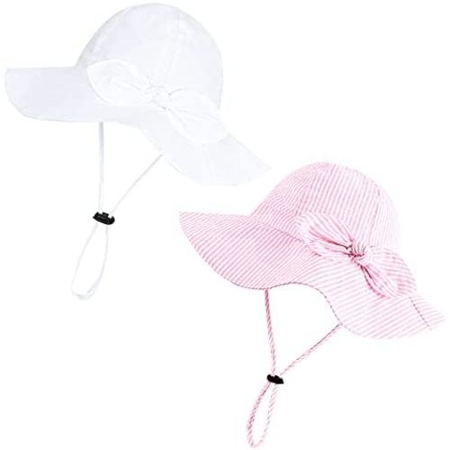 Baby Girl Sun Hat with UPF 50+ Outdoor Adjustable Beach Hat with Wide Brim Bucket Hats
