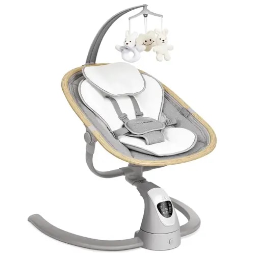 Angelbliss Baby Swing with Cry Detection, Electric Swing - Side-to-Side & 180 Rotation, for Infants & Toddlers (Grey) with 5 Speeds