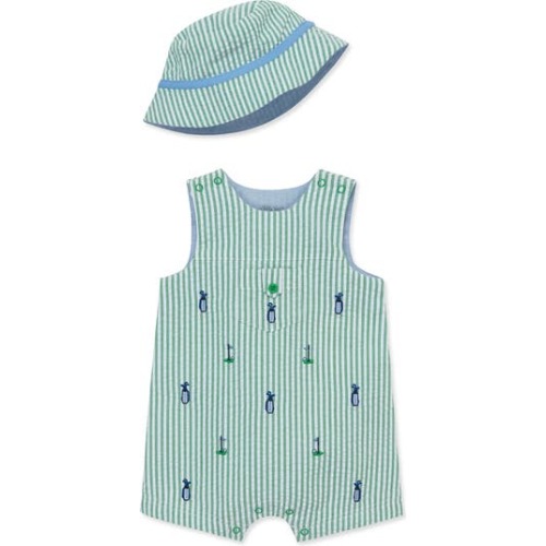 Little Me Gold Embroidered Sleeveless Romper & Sun Hat Set | Nordstromrack