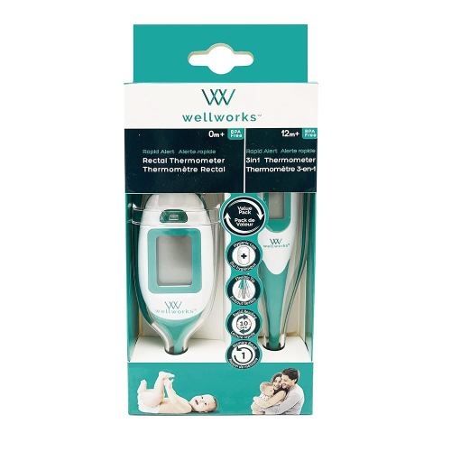 Wellworks Digital Thermometer Value Pack - Rapid Alert Rectal & 3-in-1 Digital Baby Thermometer - High Accuracy, Rapid Reading, with Memory Recall and Flexible Tip