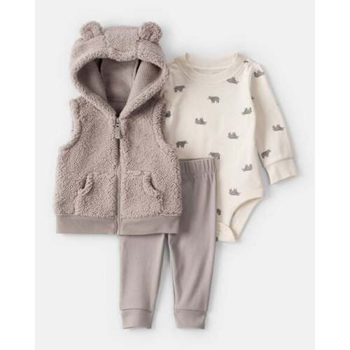 Baby Boy 3-Piece Bear Print Sleeveless Jacket, Bodysuit & Pant Set - Tan/Ivory - Carter's | Carter's