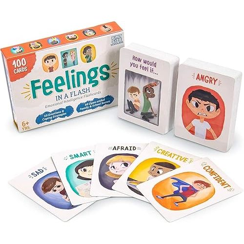 Brybelly Feelings in a Flash - Emotional Intelligence Flashcard Game - Toddlers & Special Needs Children - Teaching Empathy Activities, Coping & Social Skills - 50 Scenario Cards, 50 Reaction Faces